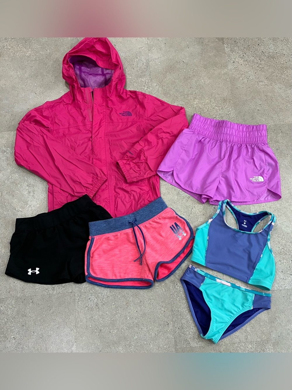 Girls NORTH FACE/UNDER ARMOUR Shorts..Jacket & Swimsuit, sz Medium